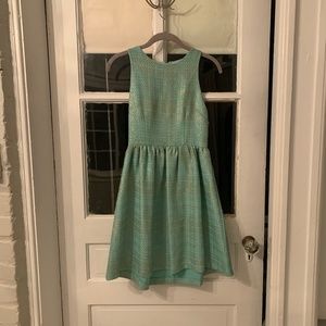 Ya Los Angeles Blue and Gold Metallic Tweed Dress